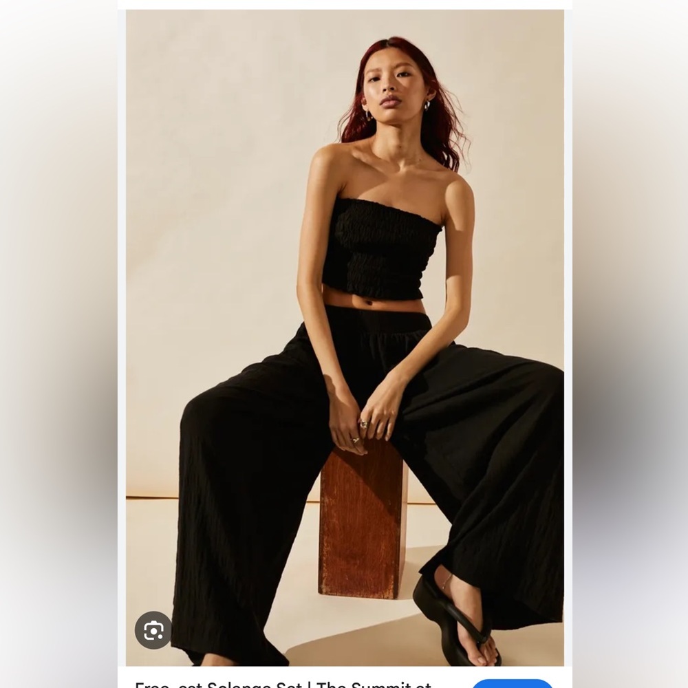 Free People Solange Smocked Cropped Top & Wide Leg Pants Set S